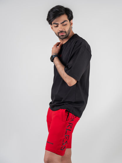 Classic Black T-shirt & Red Shorts Co-Ords Set for Men