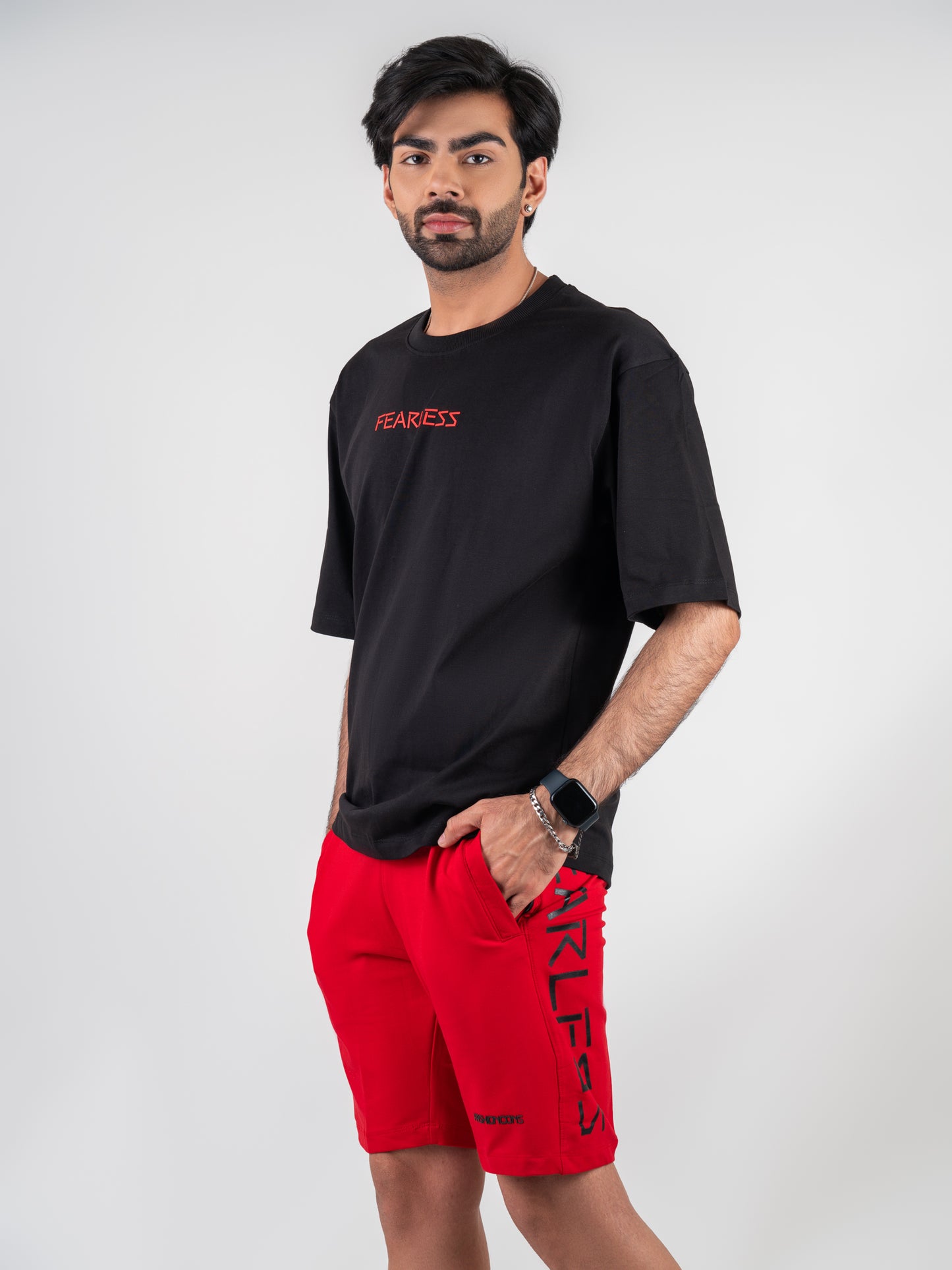 Classic Black T-shirt & Red Shorts Co-Ords Set for Men