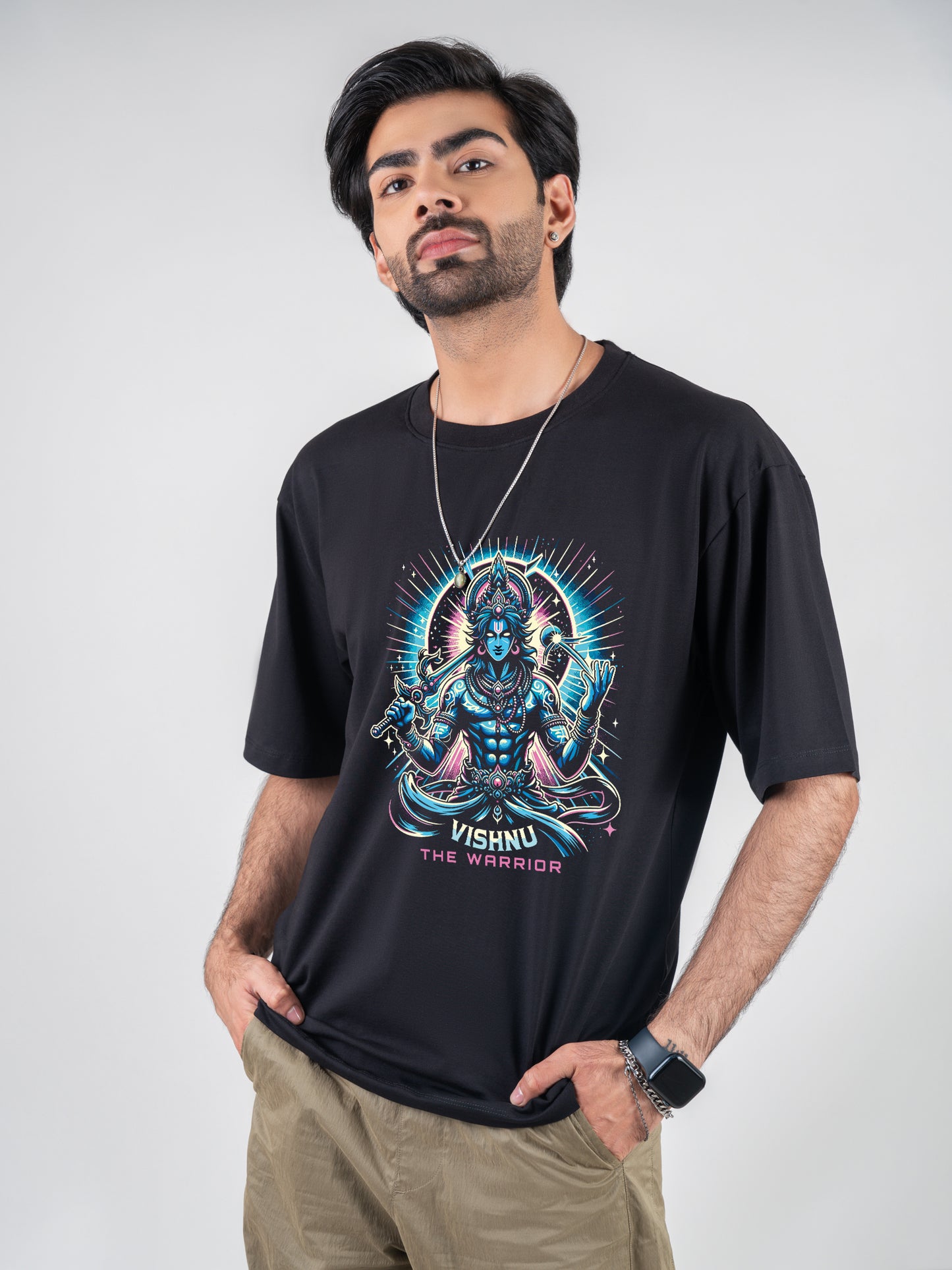 Vishnu The Warrior Black DropShoulder T-Shirt