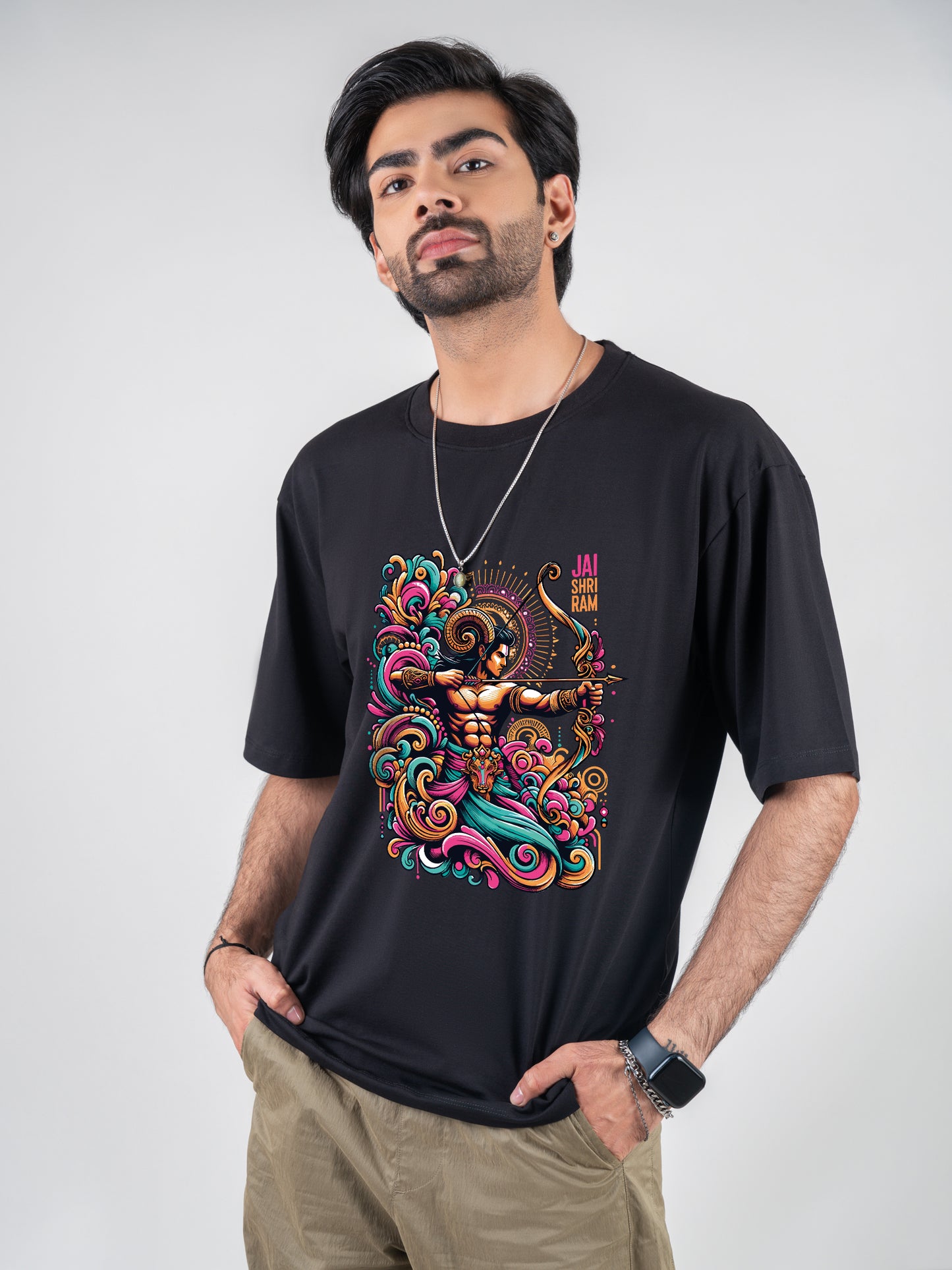 Shri Ram Black DropShoulder T-Shirt