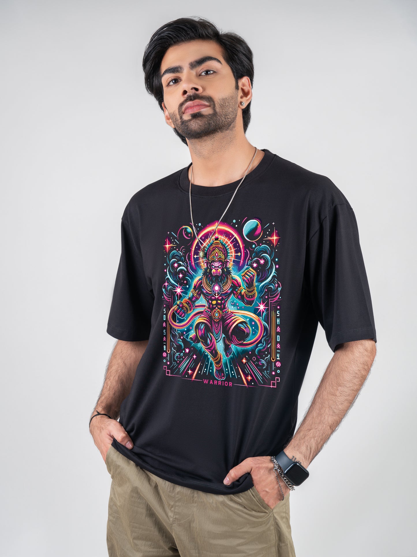 Hanuman The Warrior Black DropShoulder T-Shirt