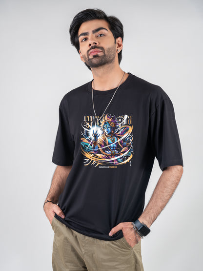 Sudarshan Warrior Vishnu Black DropShoulder T-Shirt