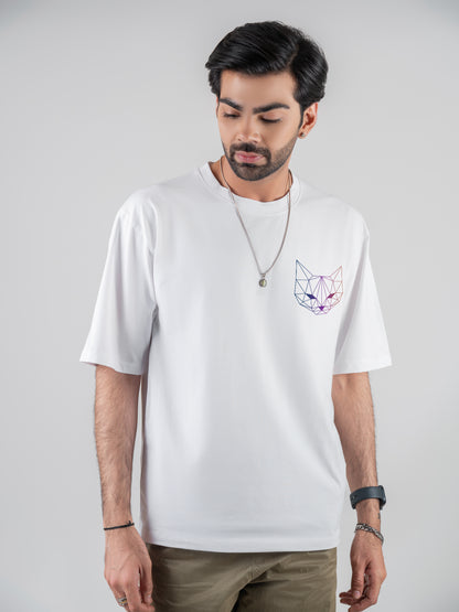 Fox Drop-shoulder White Cotten T-Shirt