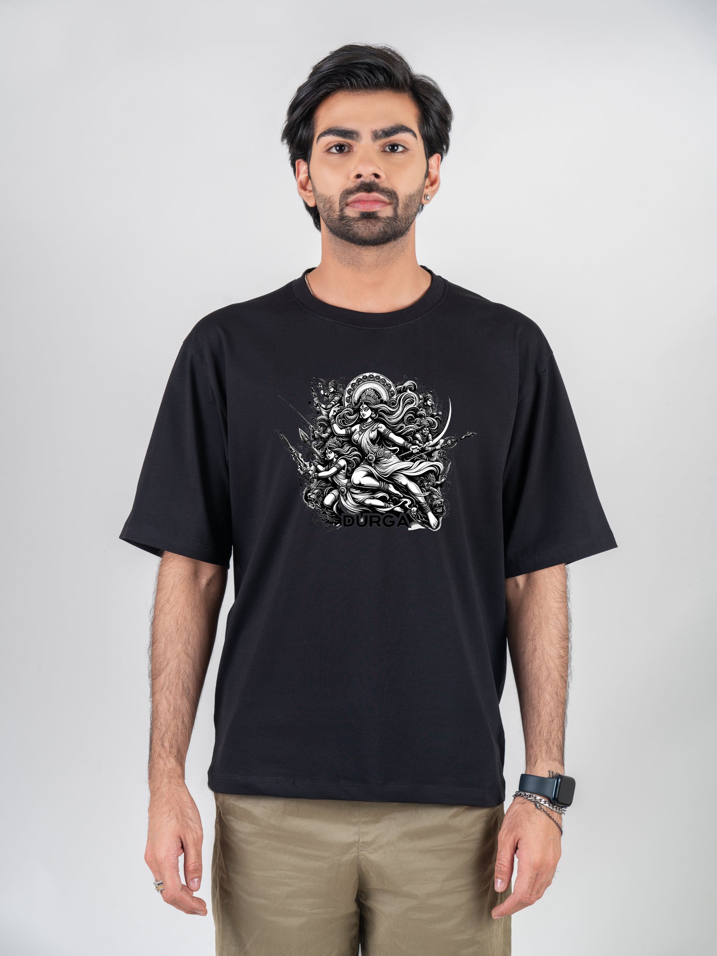 Maa Durga Black DropShoulder T-Shirt