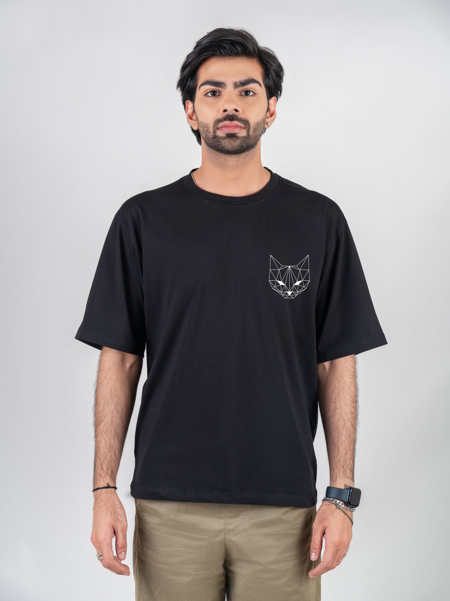 Fox Drop-shoulder Black Cotten T-Shirt