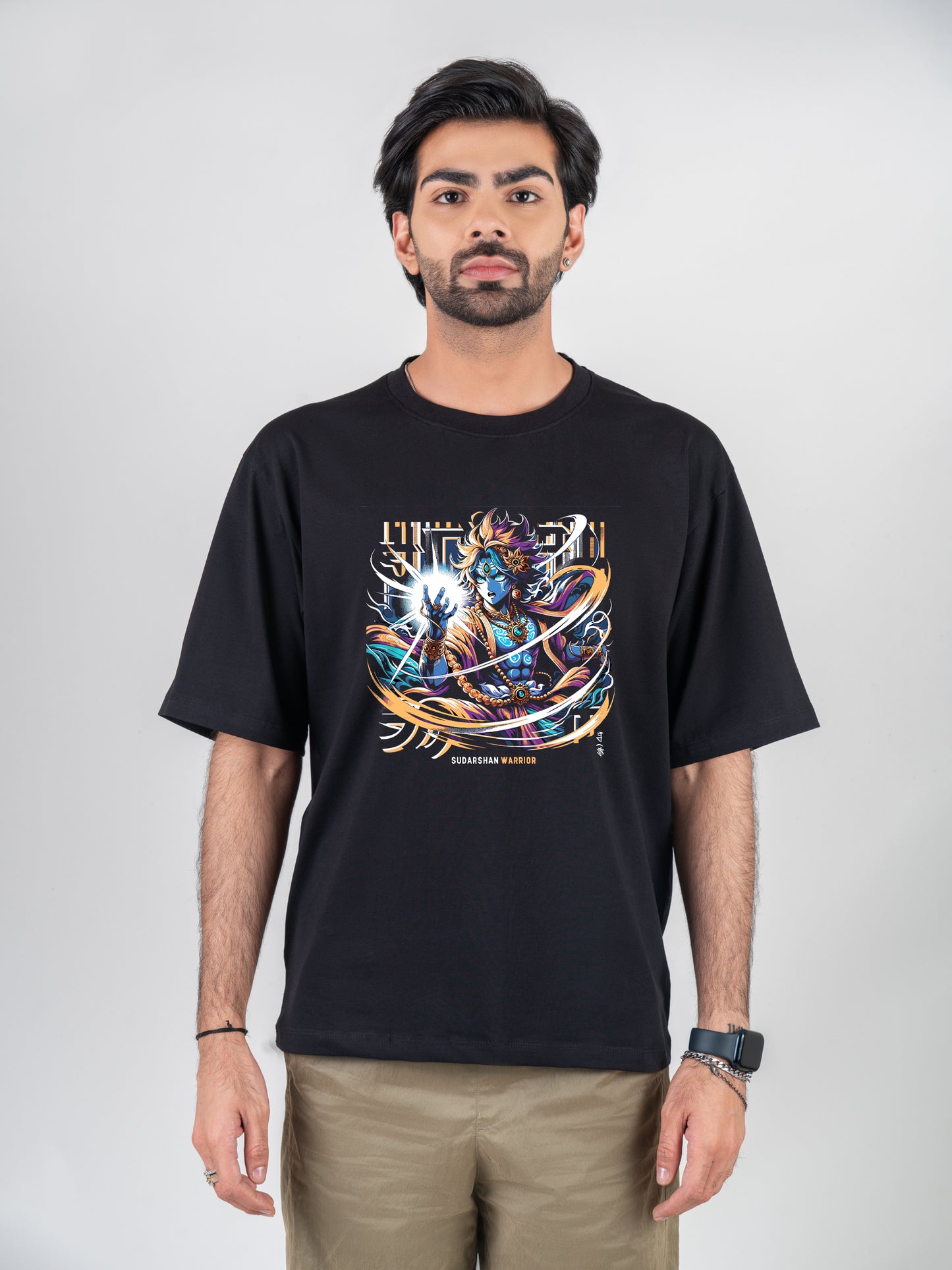 Sudarshan Warrior Vishnu Black DropShoulder T-Shirt