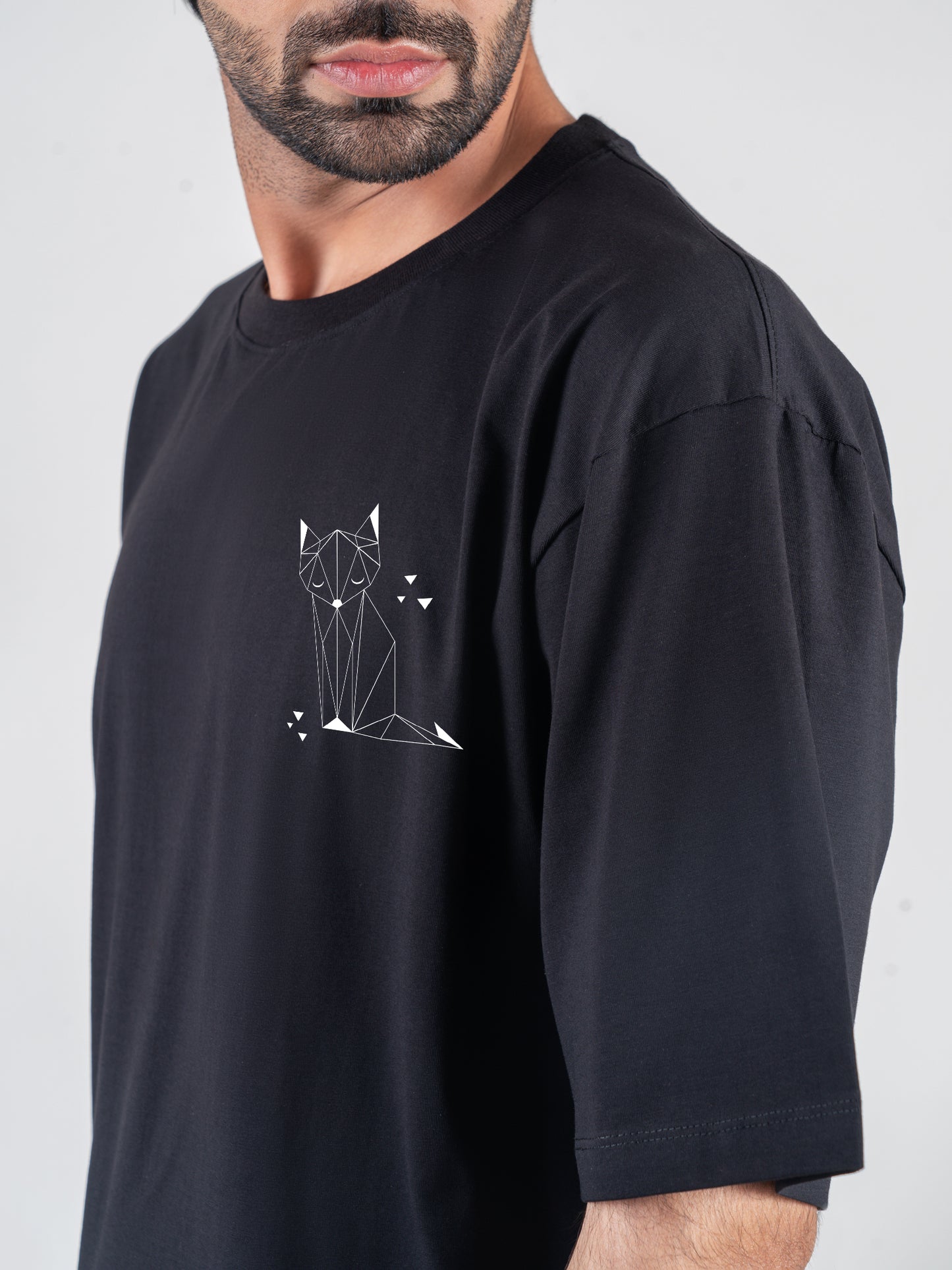 Fox Drop-shoulder Black Cotten T-Shirt