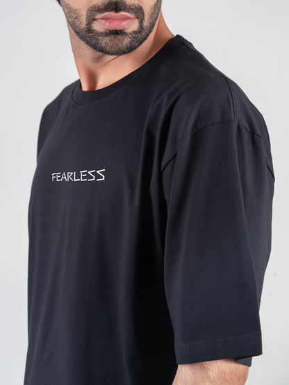 Classic Fearless Drop-shoulder Black Cotten T-Shirt