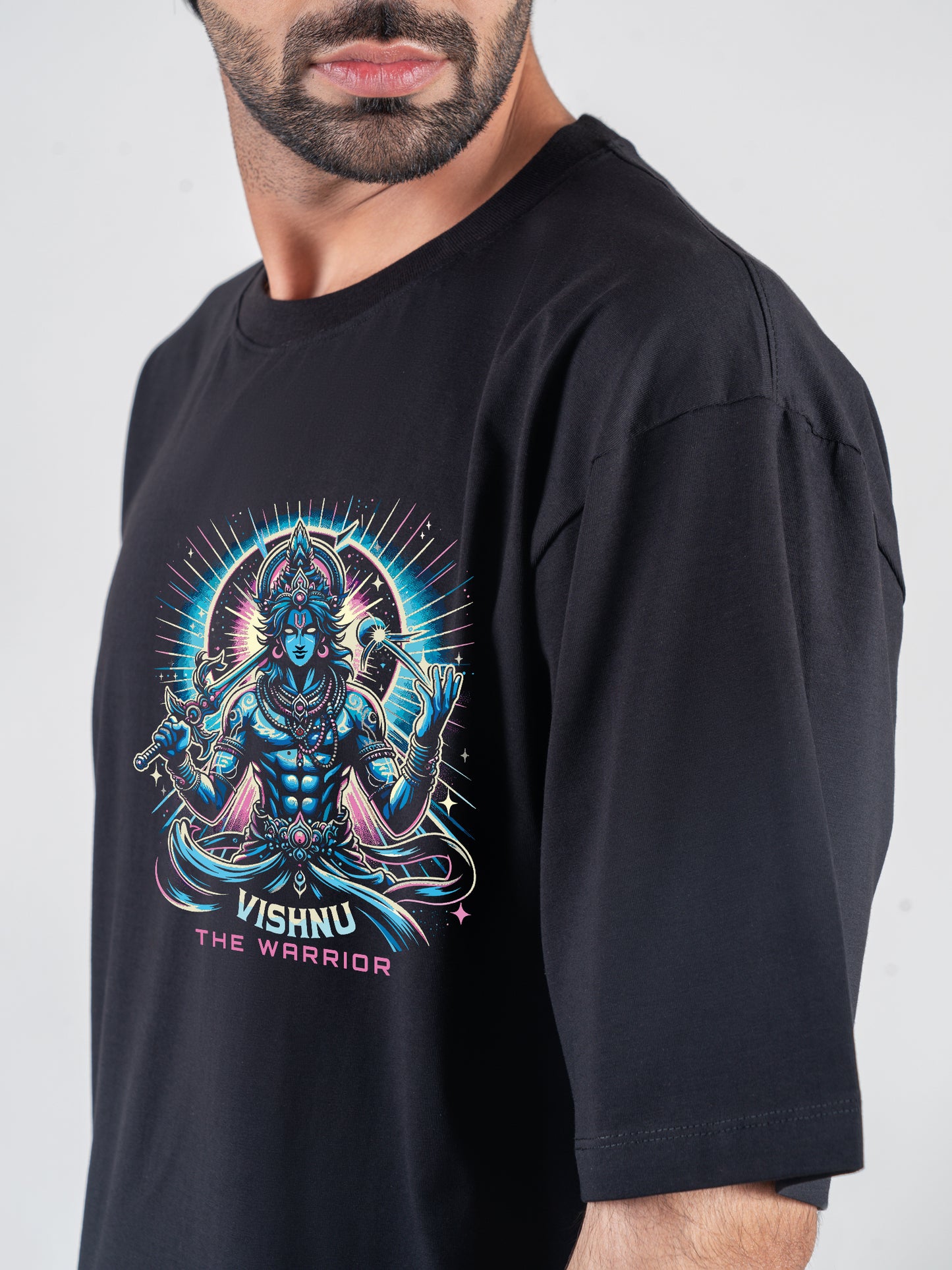 Vishnu The Warrior Black DropShoulder T-Shirt