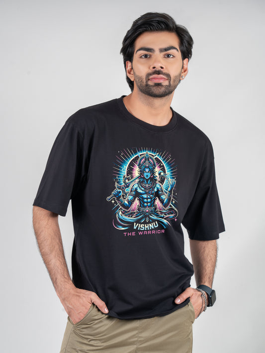Vishnu The Warrior Black DropShoulder T-Shirt
