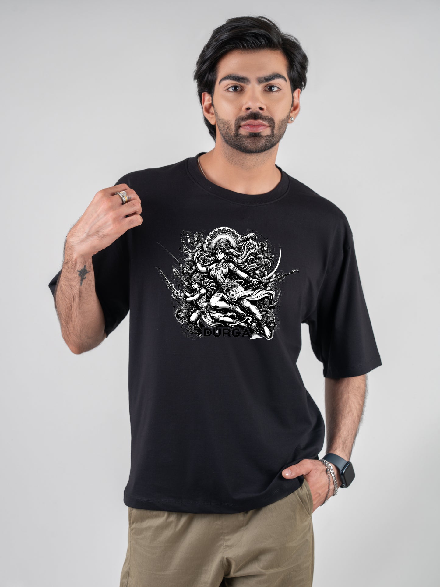 Maa Durga Black DropShoulder T-Shirt