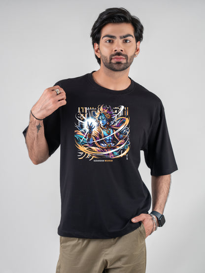 Sudarshan Warrior Vishnu Black DropShoulder T-Shirt