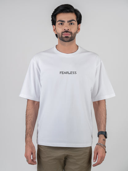 Classic Fearless Drop-shoulder white Cotten T-Shirt