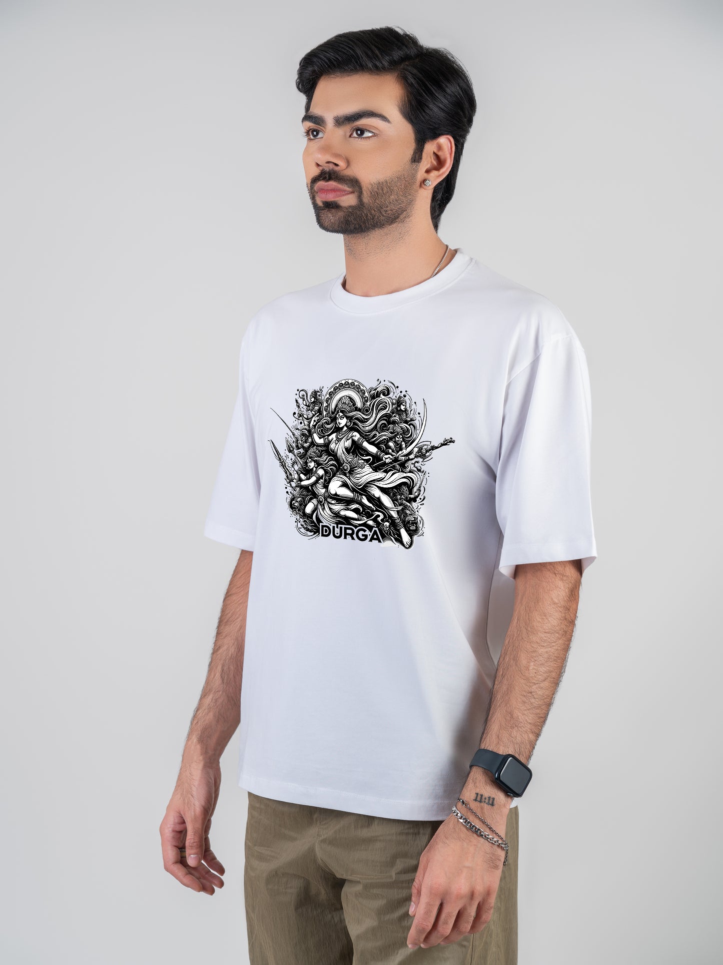 Maa Durga White DropShoulder T-Shirt