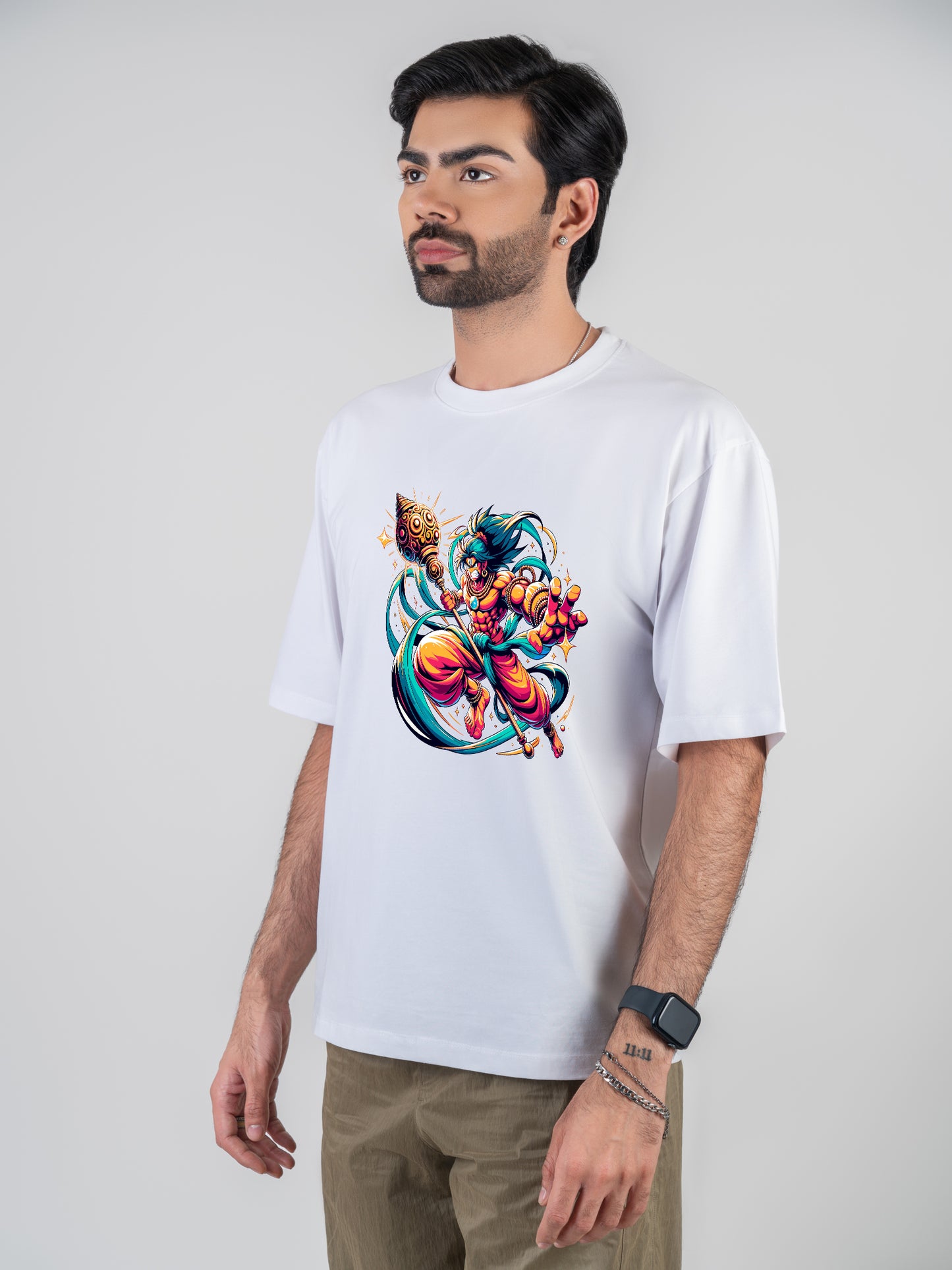 Modern Hanuman White DropShoulder T-Shirt