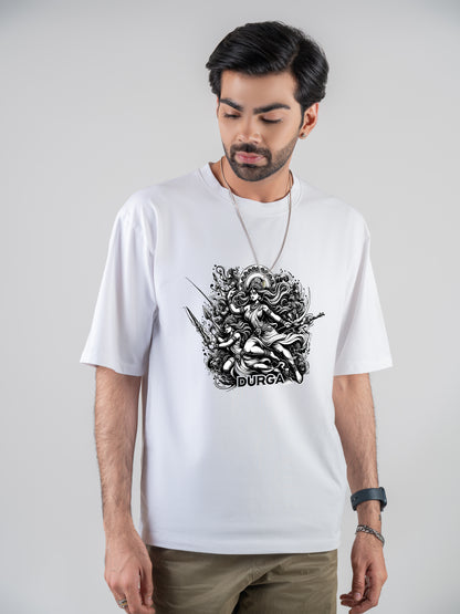 Maa Durga White DropShoulder T-Shirt