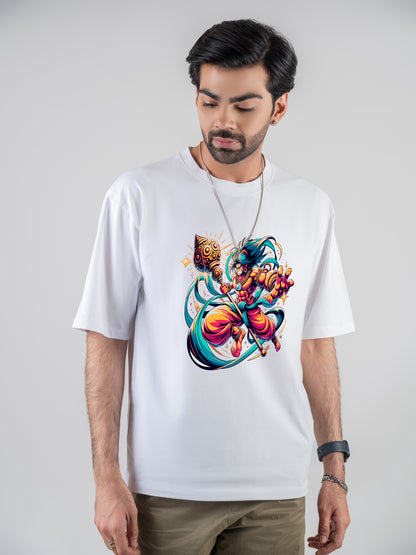 Modern Hanuman White DropShoulder T-Shirt