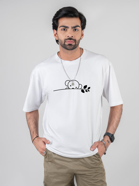 Koala Drop-shoulder White Cotten T-Shirt