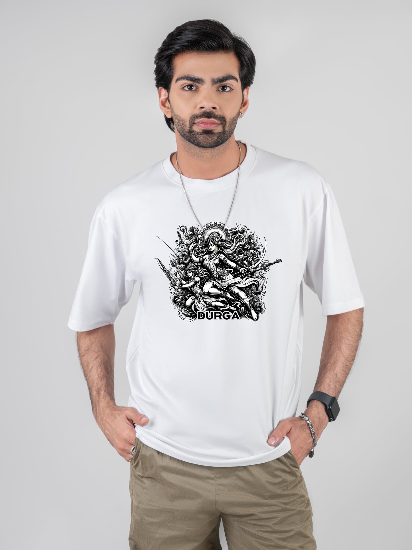 Maa Durga White DropShoulder T-Shirt