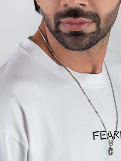 Classic Fearless Drop-shoulder white Cotten T-Shirt