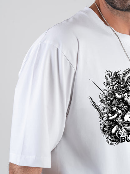 Maa Durga White DropShoulder T-Shirt