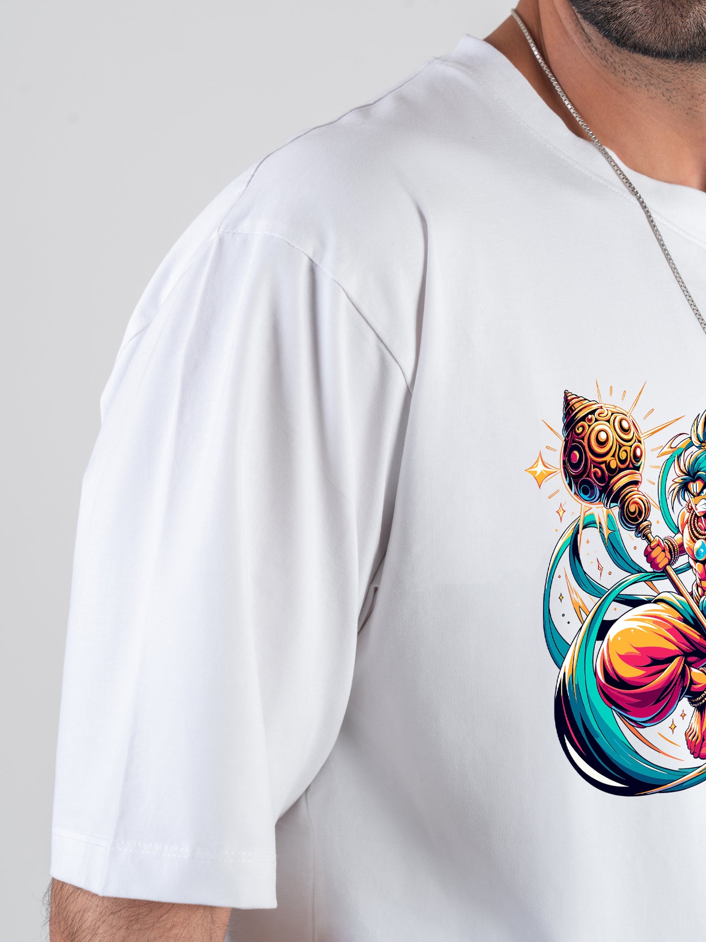 Modern Hanuman White DropShoulder T-Shirt