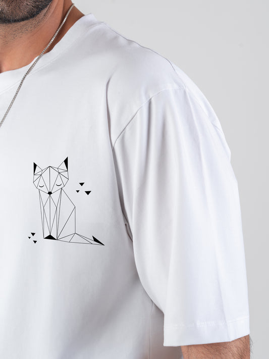 Fox Drop-shoulder white Cotten T-Shirt