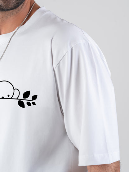 Koala Drop-shoulder White Cotten T-Shirt