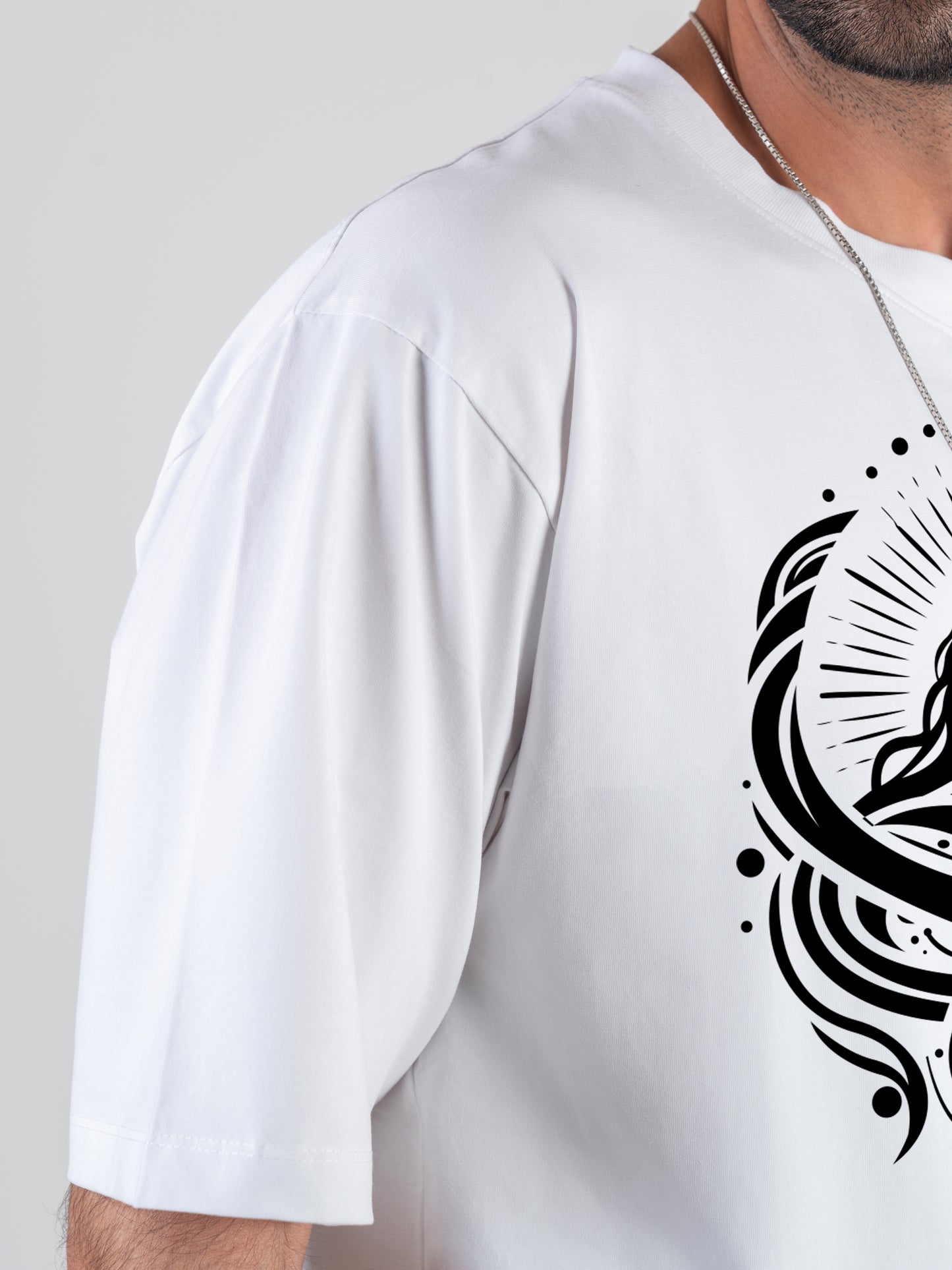 Shiva Trident Cotton Dropshoulder White T-shirt