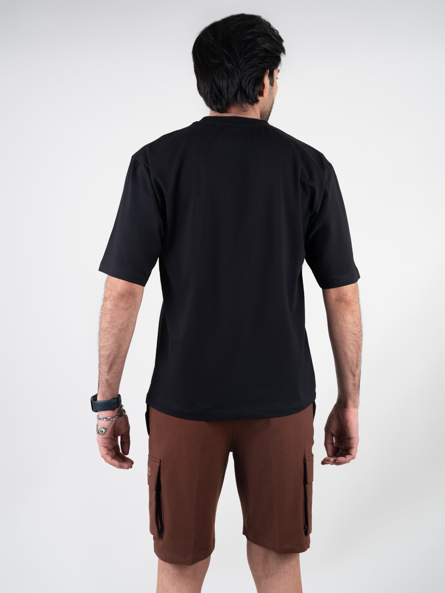 Fox Drop-shoulder Black Cotten T-Shirt