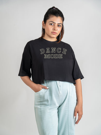 Dance Mode DropShoulder Crop Tee In Black