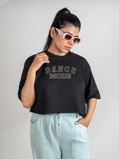 Dance Mode DropShoulder Crop Tee In Black