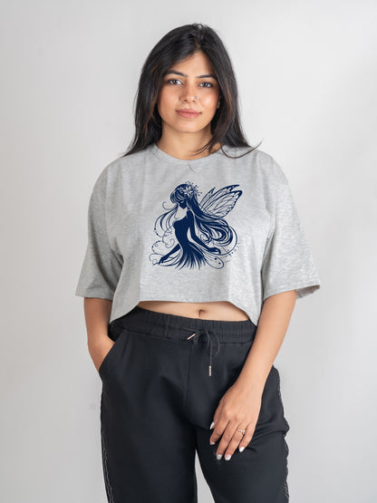 FairyTale DropShoulder Crop Tee In Grey Melange