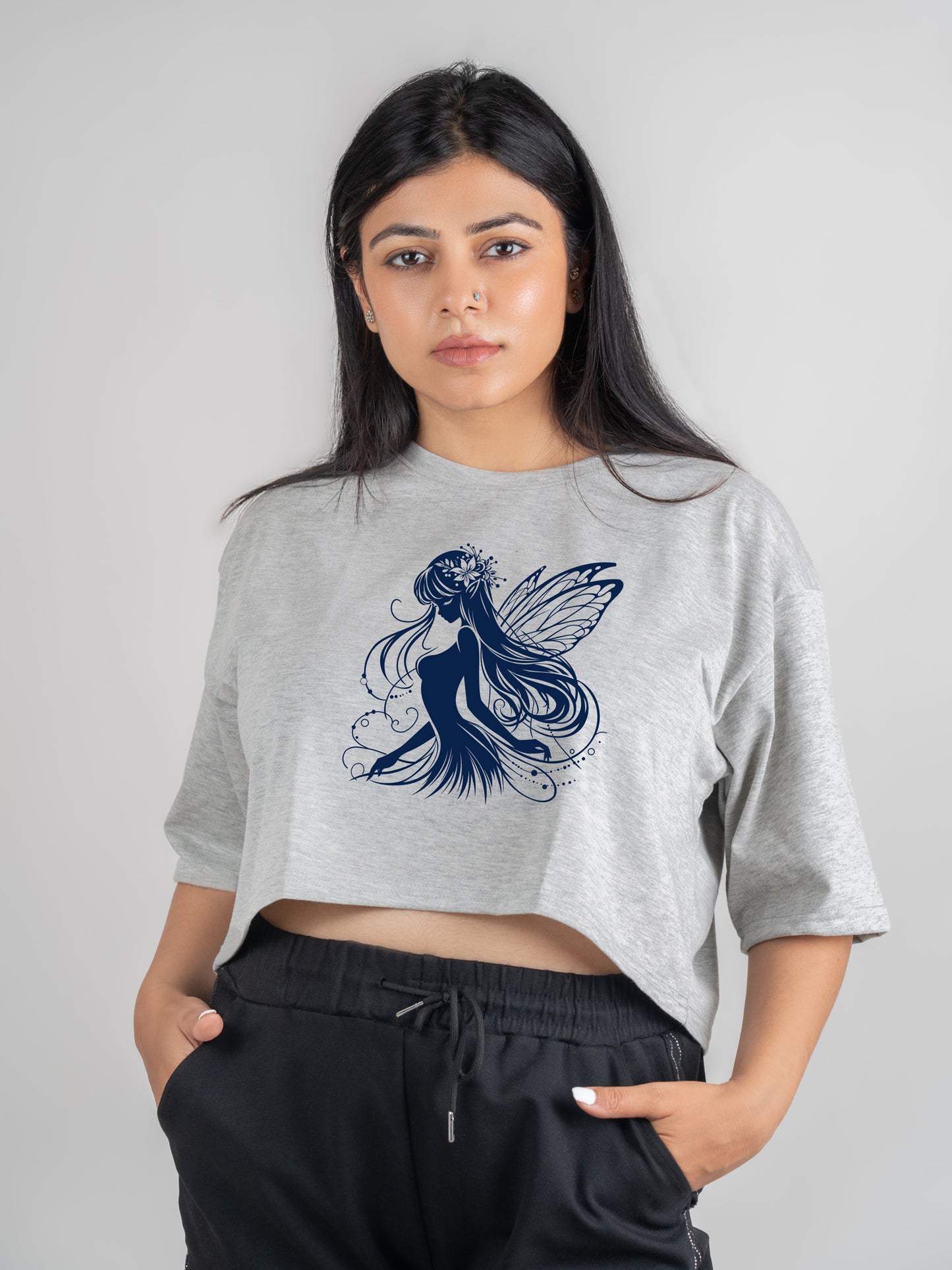 FairyTale DropShoulder Crop Tee In Grey Melange