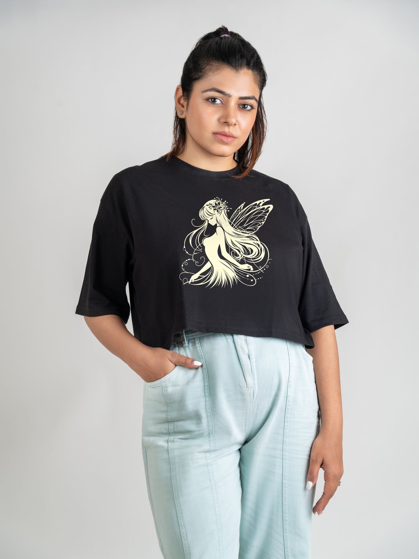 Fairy Tale DropShoulder Crop Tee In Black