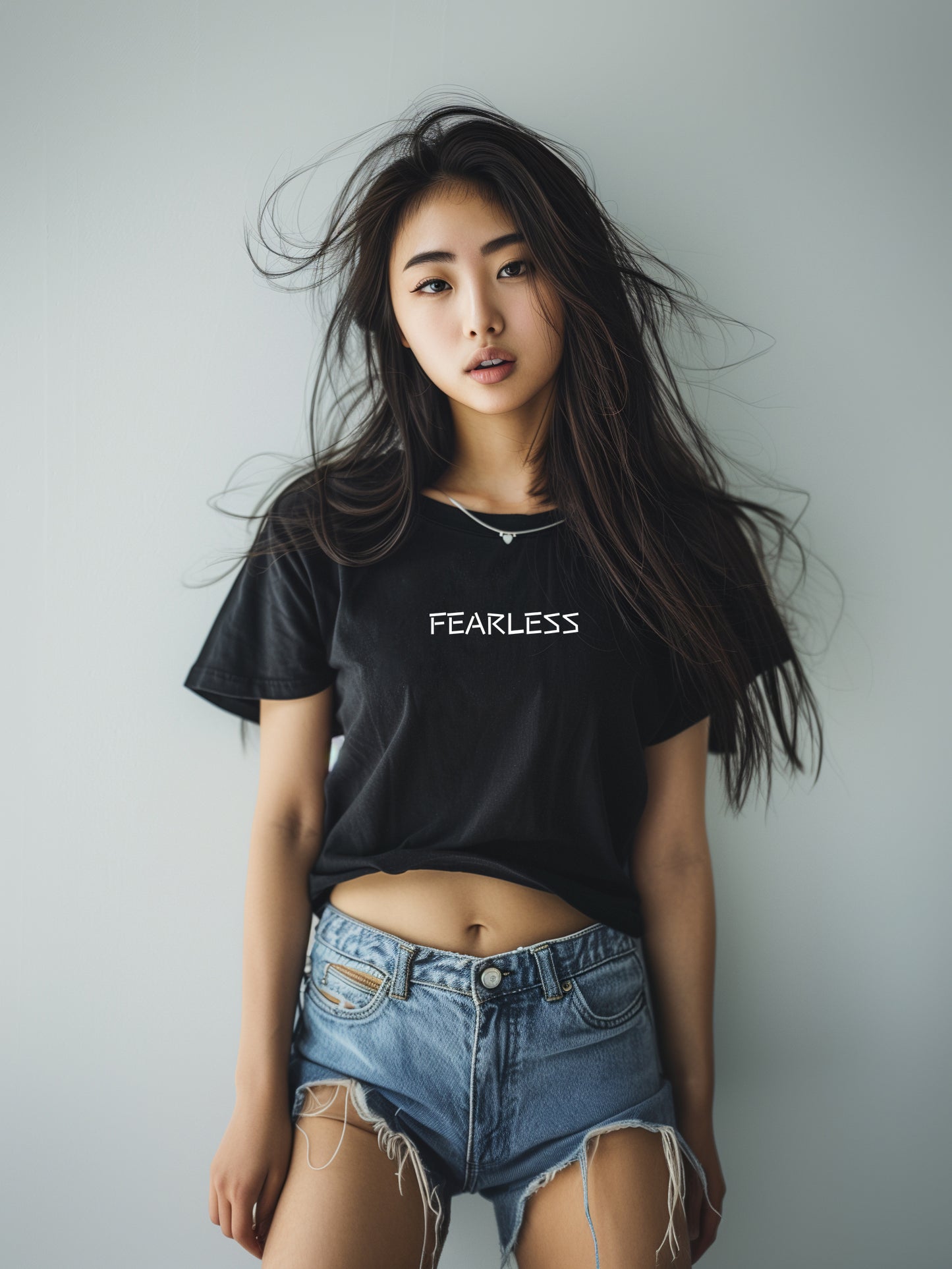 Fearless Black DropShoulder Crop Tee For Women