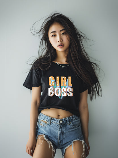 Girl Boss DropShoulder Crop Tee-Black