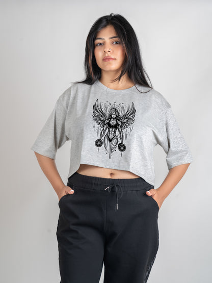 Gym Angel DropShoulder Crop Tee In Grey Melange