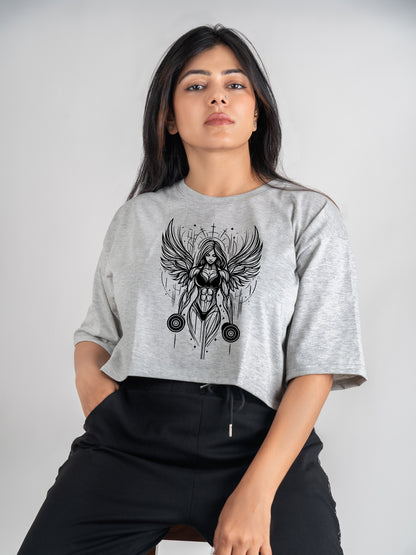 Gym Angel DropShoulder Crop Tee In Grey Melange