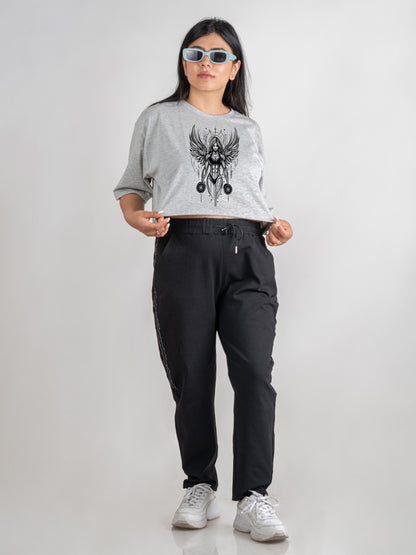 Gym Angel DropShoulder Crop Tee In Grey Melange