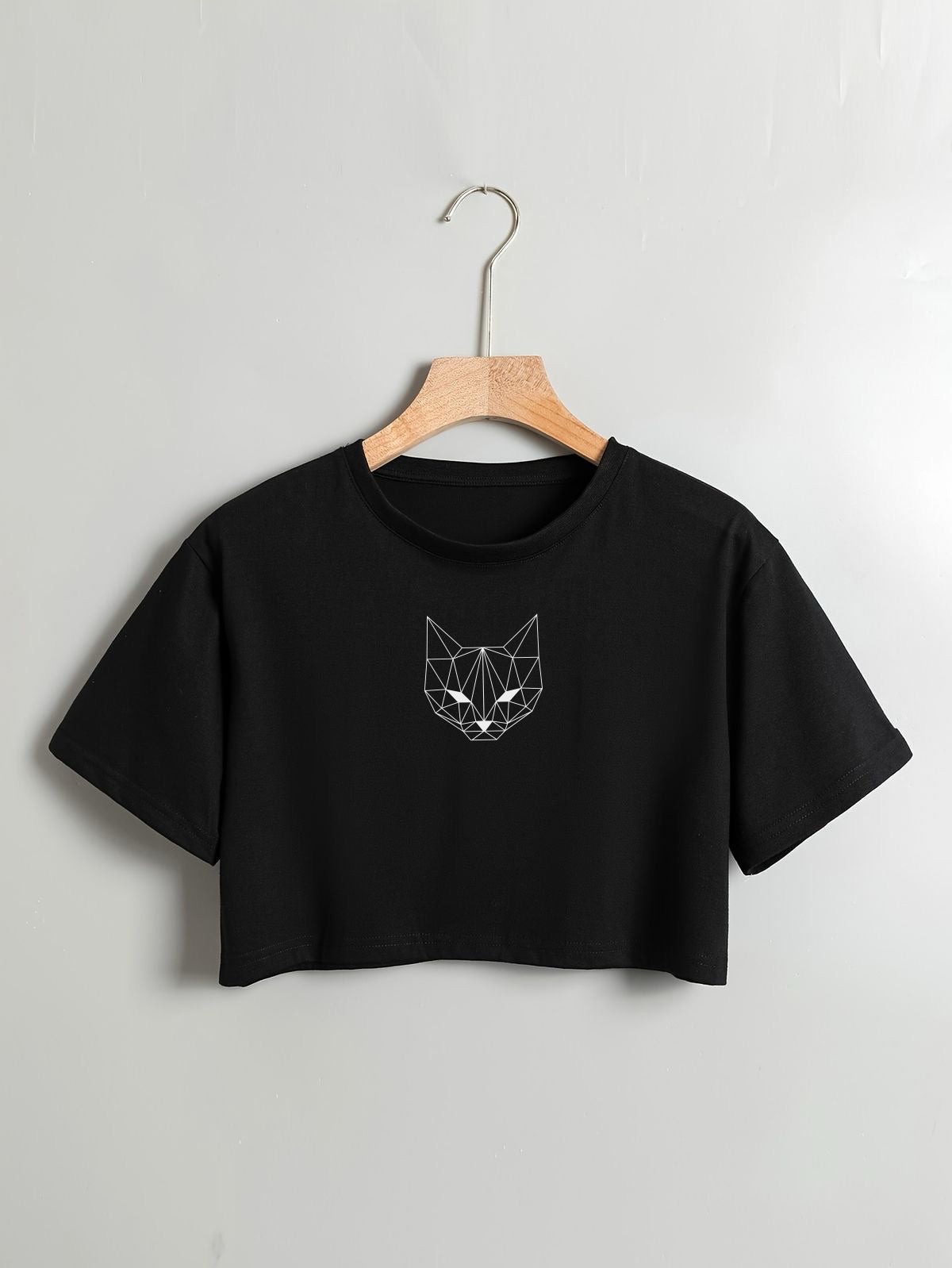 Fox Black DropShoulder Crop Tee For Women