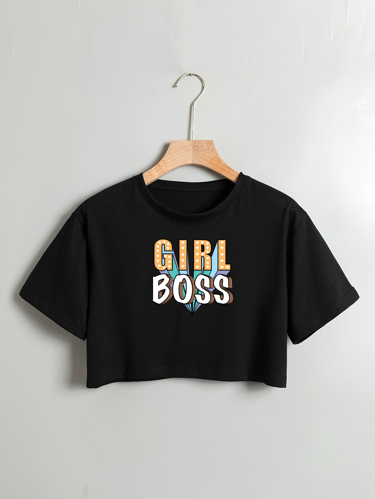 Girl Boss DropShoulder Crop Tee-Black