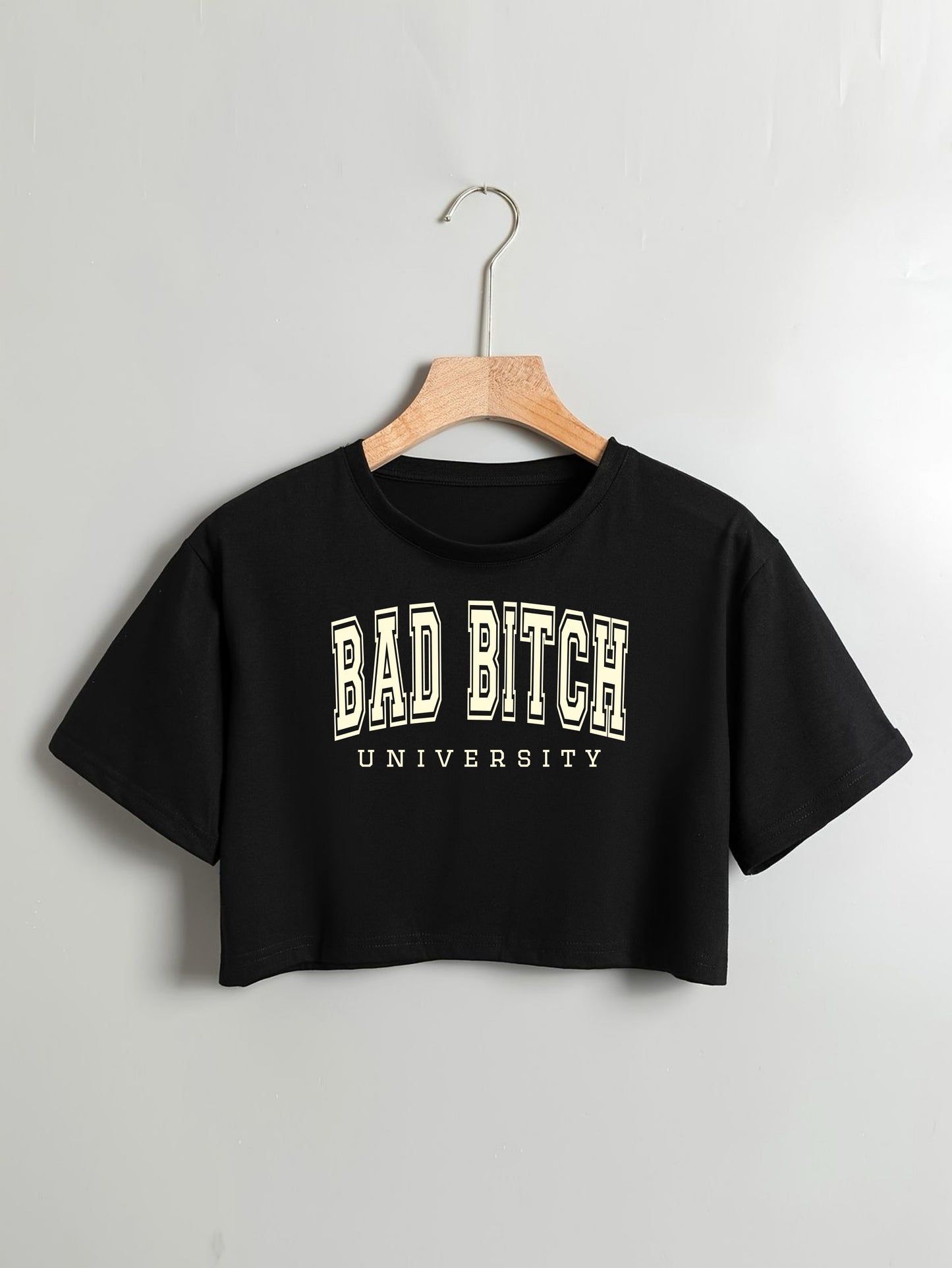 Bad Bitch DropShoulder Crop Tee In Black