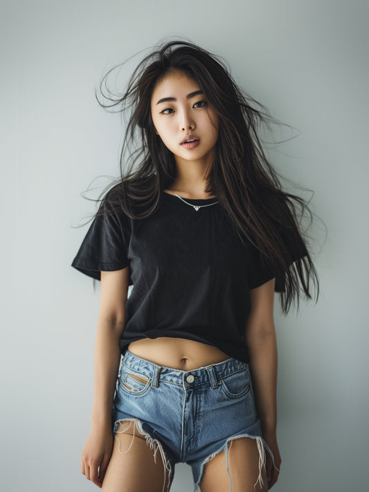 Classic Plain Black DropShoulder Crop Tee For Women