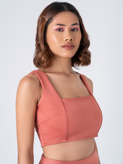 Solid Form Fitted Crop Top & Skirt Co-Ord set - Dusky Rose